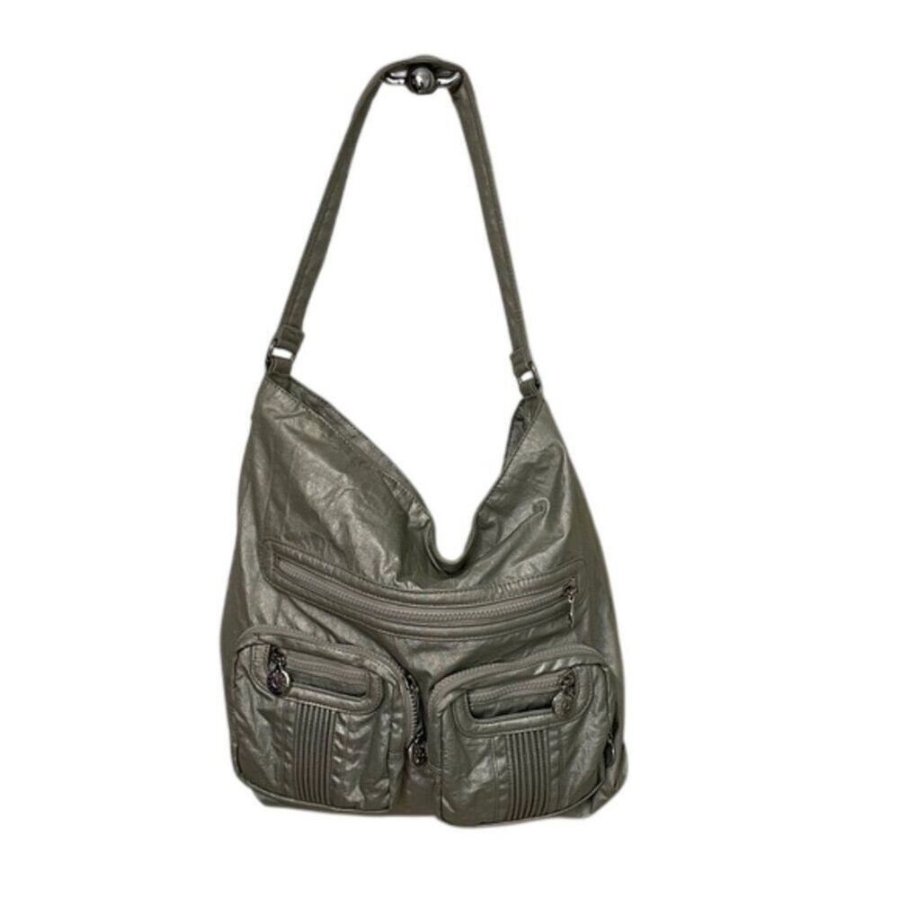 Kipling Derya Silver Shoulder Bag 17x14 Metallic HB3545 Hobo Water Resistant